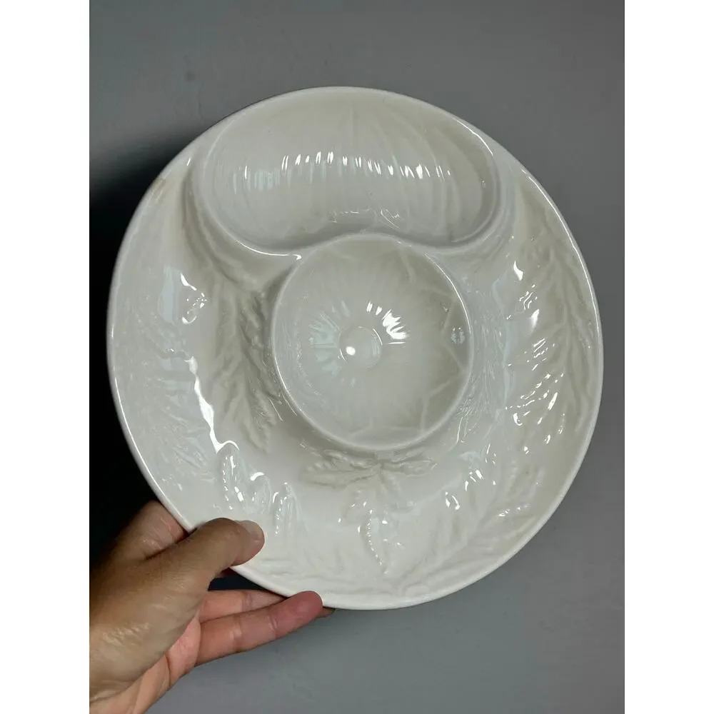 Vintage California USA Artichoke Plate White Embossed Serving Dish